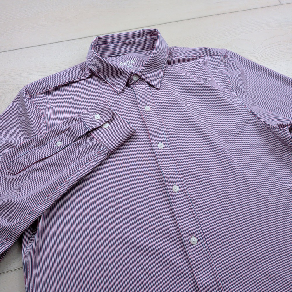 Rhone Commuter Shirt Mens Medium Red White Blue Micro Stripe Button Down 100871